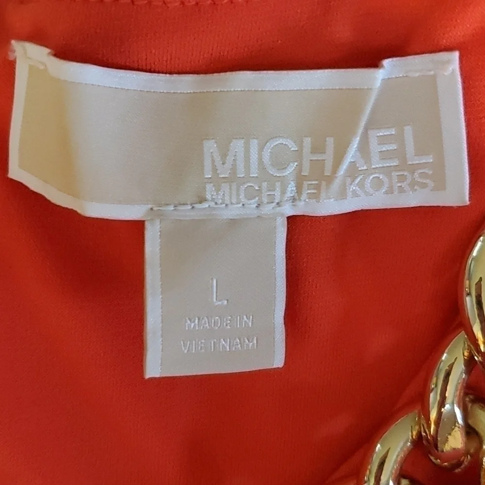 Michael Kors- Women's Orange Dress Gold chain neck detail Like new! Sz. Large